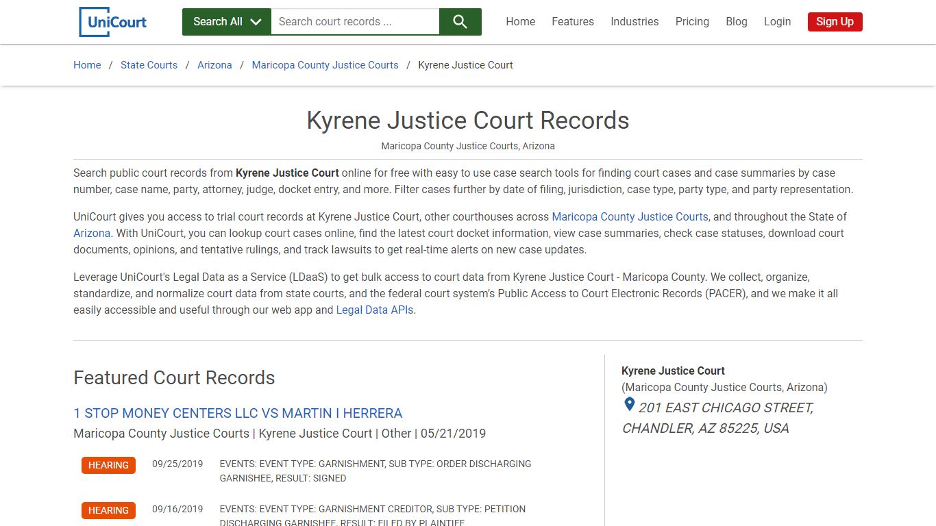 Kyrene Justice Court Records | Maricopa | UniCourt